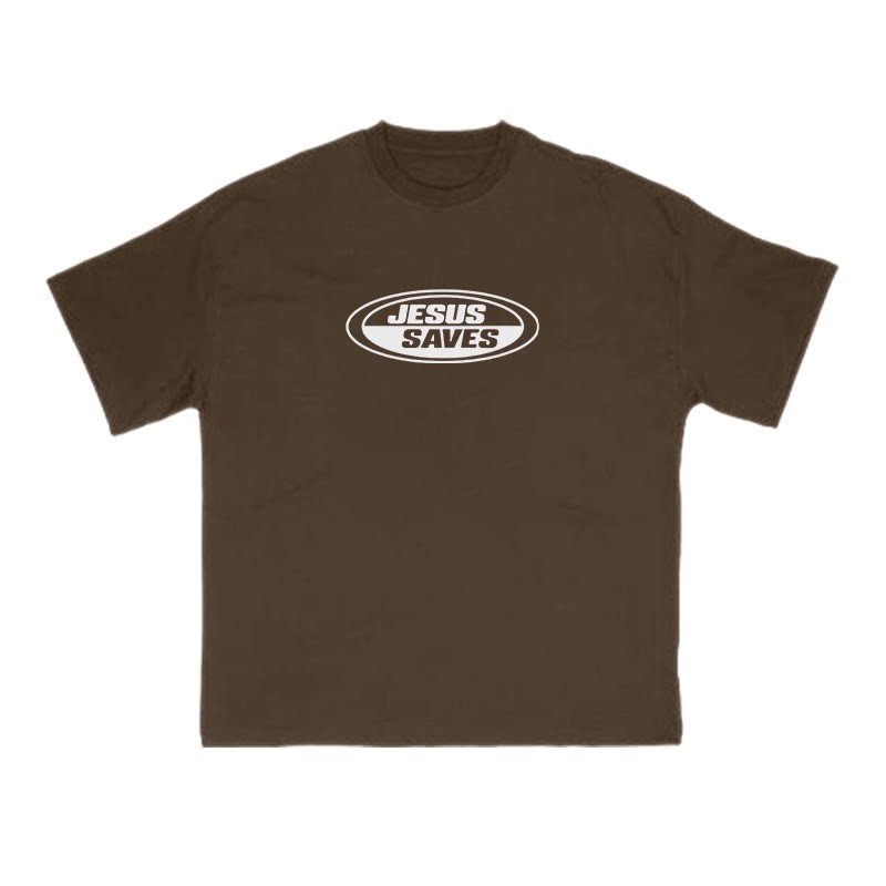 Jesus Saves Vintage Print T-shirt - Coffee - US16-18(2XL) - image 6