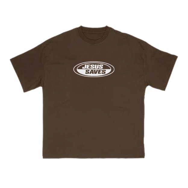 Jesus Saves Vintage Print T-shirt - Coffee - US16-18(2XL) - image 6