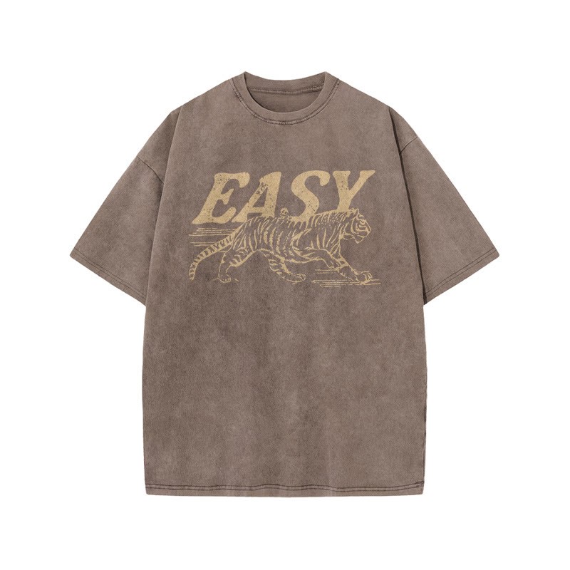 Unisex 100% Cotton Easy Tiger Print Acid Washed T-shirt