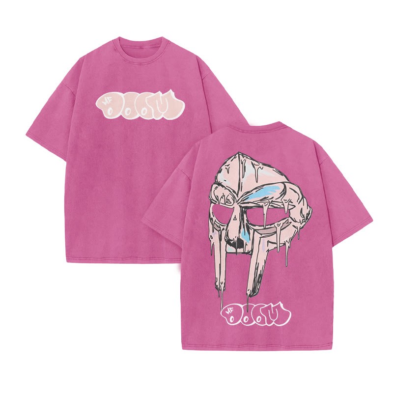 Melted Metal Mask Print Acid Washed T-shirt - Pink - US20-22(3XL) - image 8
