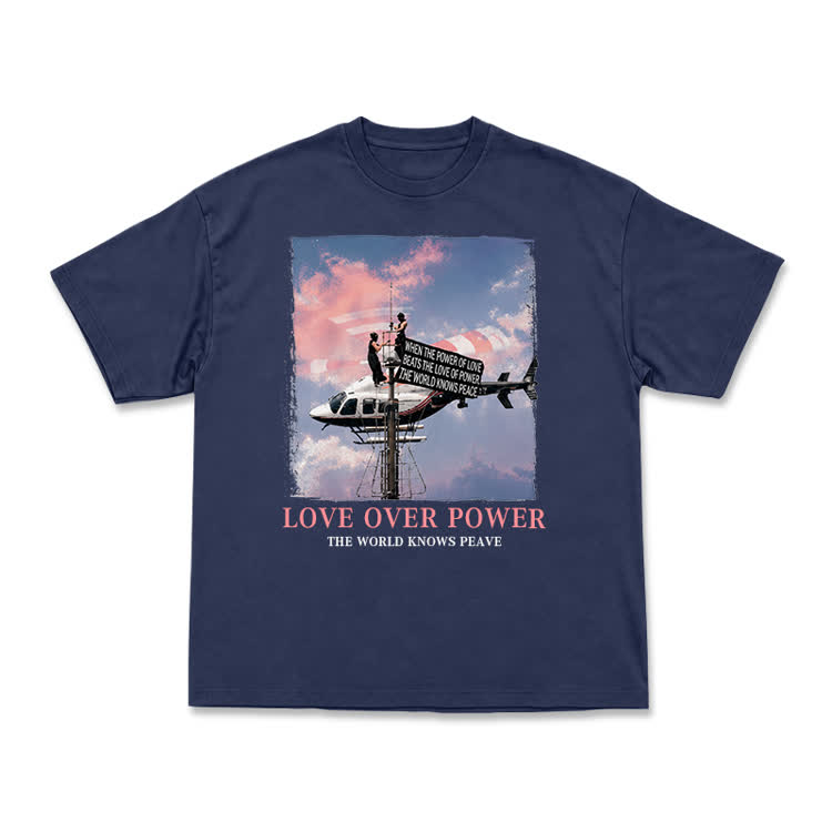 Unisex Love Over Power Statement Graphic T-Shirt - Navy Blue - US16-18(2XL) - image 13
