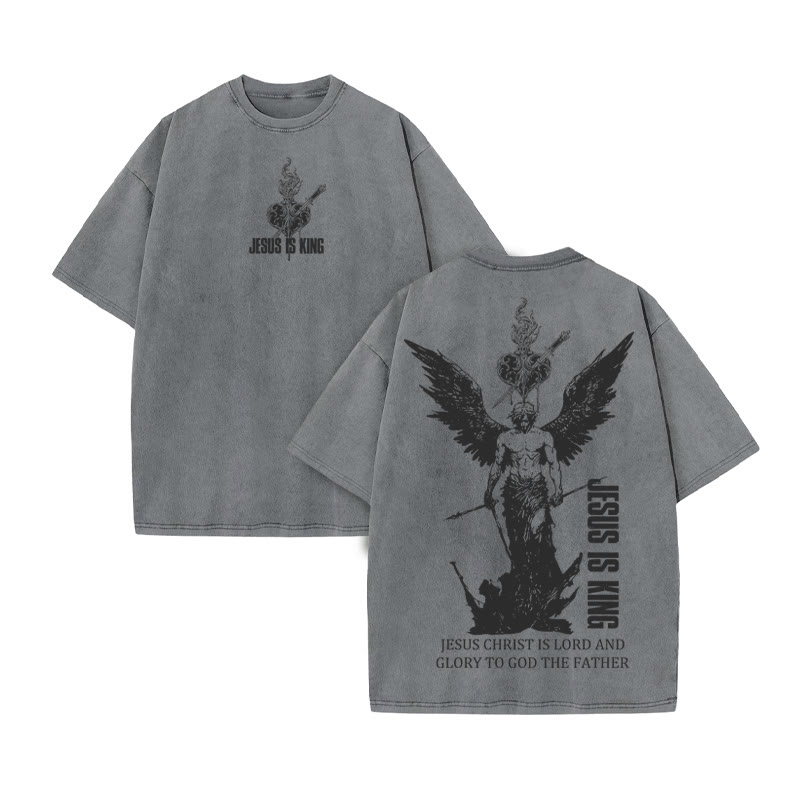 Unisex 100% Cotton JESUS IS KING print Acid Washed T-shirt - Grey - US20-22(3XL) - image 9
