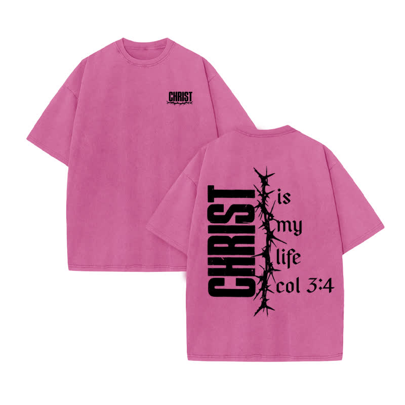 Unisex 100% Cotton Christ Is My Life Print Acid Washed T-shirt - Pink - US20-22(3XL) - image 8