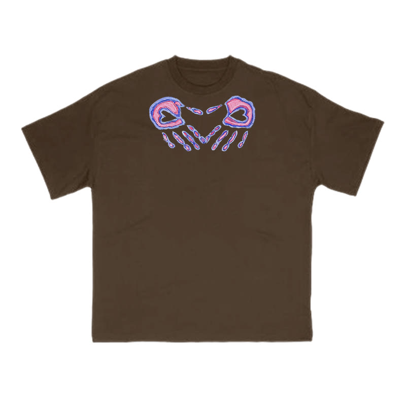 Gradient Fingers Forming A Heart Print T-shirt - Coffee - US16-18(2XL) - image 6