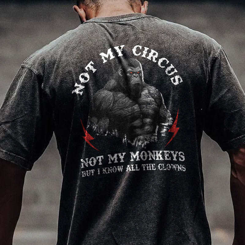 100% Cotton Not My Circus Gym Print Acid Washed T-shirt - image 3