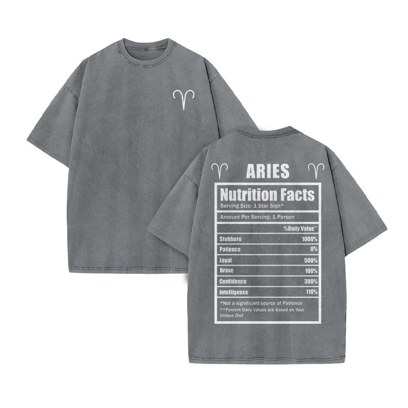 Aries Nutrition Facts Print Acid Washed T-shirt - Grey - US20-22(3XL) - image 5
