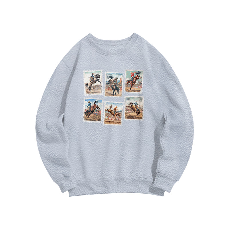 Vintage Western Stamp Print Sweatshirt - Grey - US16-18(2XL) - image 3