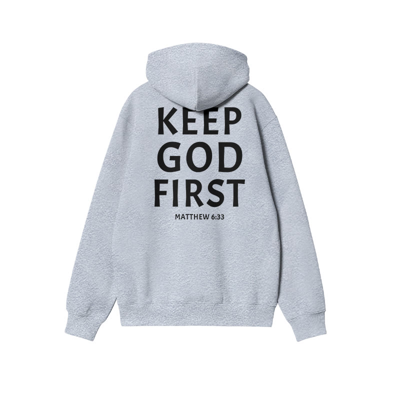 Unisex Keep God First Print Hoodie - Grey - US16-18(2XL) - image 3