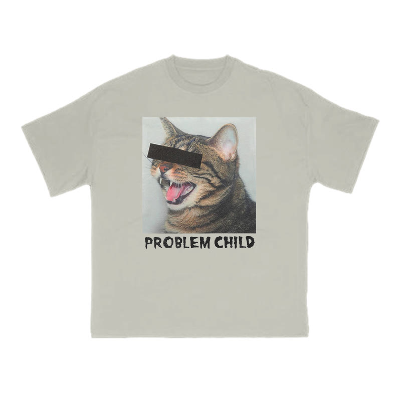 Unisex 100% Cotton Problem Child Cat Print T-shirt - Warm Grey - US16-18(2XL) - image 4