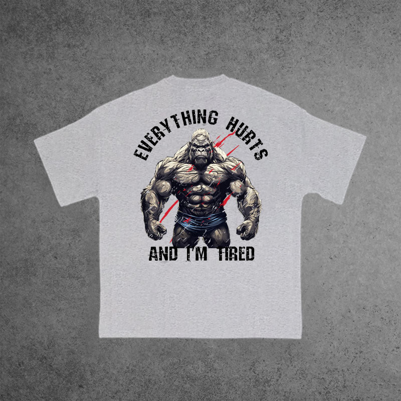 Gym 100% Cotton Everything Hurts And I'm Tired Print T-shirt - Grey - US16-18(2XL) - image 7