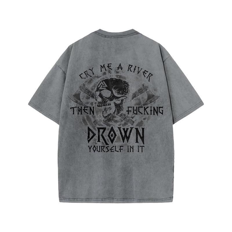 100% Cotton Cry Me A River Gym Print Acid Washed T-shirt - Grey - US20-22(3XL) - image 4