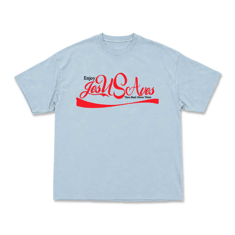 Casual Jesus Saves Script Graphic T-Shirt - Light Blue - US16-18(2XL) - image 9