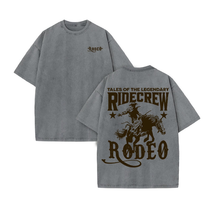 Unisex 100% Cotton RODEO Western Style Print Acid Washed T-shirt