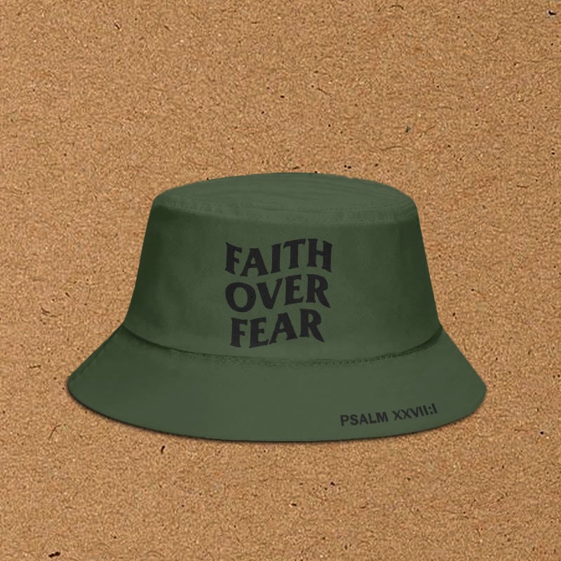 Faith Over Fear Print Bucket Hat - Army Green - XL(62cm) - image 4