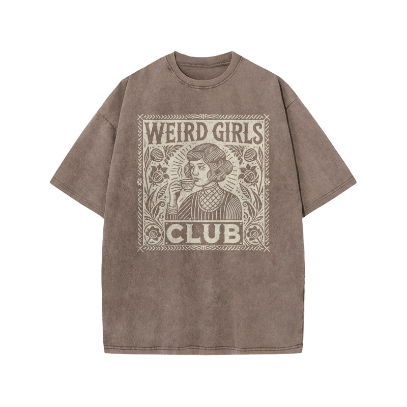 Weird Girls Club Print Acid Washed T-shirt - Coffee - US20-22(3XL) - image 5