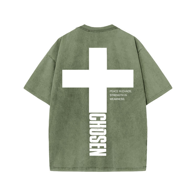 Unisex 100% Cotton Jesus Chosen Print Acid Washed T-shirt - Army Green - US20-22(3XL) - image 5