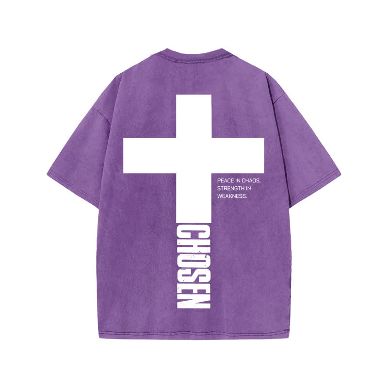 Unisex 100% Cotton Jesus Chosen Print Acid Washed T-shirt - Purple - US20-22(3XL) - image 9