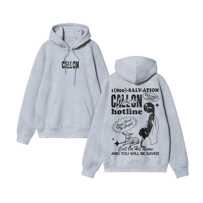 Unisex 100% Cotton Call On Jesus Design Print Hoodie - Grey - US16-18(2XL) - image 7