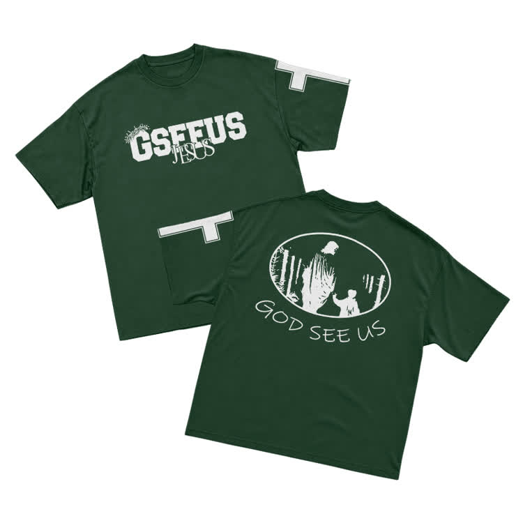 Faith GOD SEE US Cross Graphic T-Shirt - Green - US16-18(2XL) - image 10