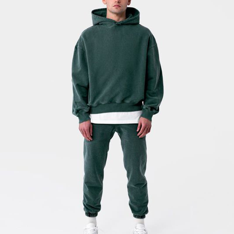100% Cotton Solid Color Casual Loose Hoodie And Sweatpants Two-piece Set