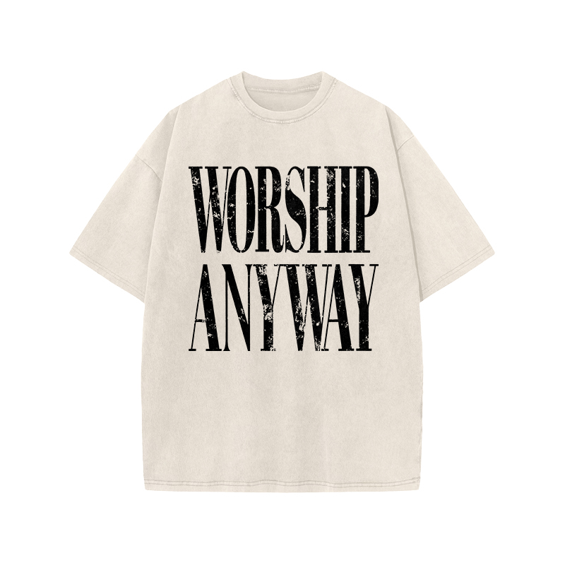 Vintage Worship Anyway Graphic Print Acid Washed T-Shirt - Beige - US20-22(3XL) - image 3