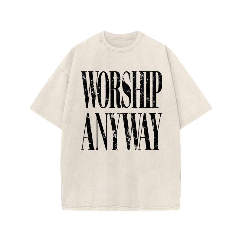 Vintage Worship Anyway Graphic Print Acid Washed T-Shirt - Beige - US20-22(3XL) - image 3