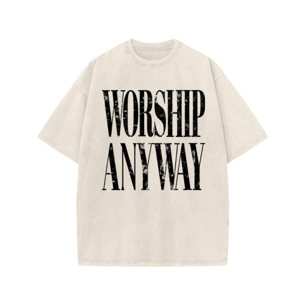 Vintage Worship Anyway Graphic Print Acid Washed T-Shirt - Beige - US20-22(3XL) - image 3