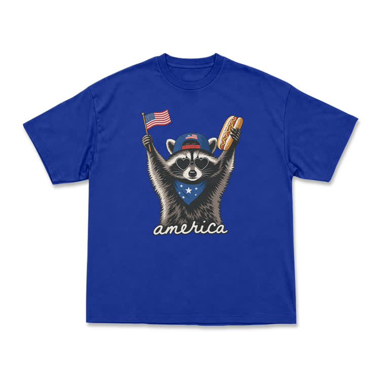 Patriotic Raccoon America Graphic T-Shirt - Blue - US16-18(2XL) - image 3