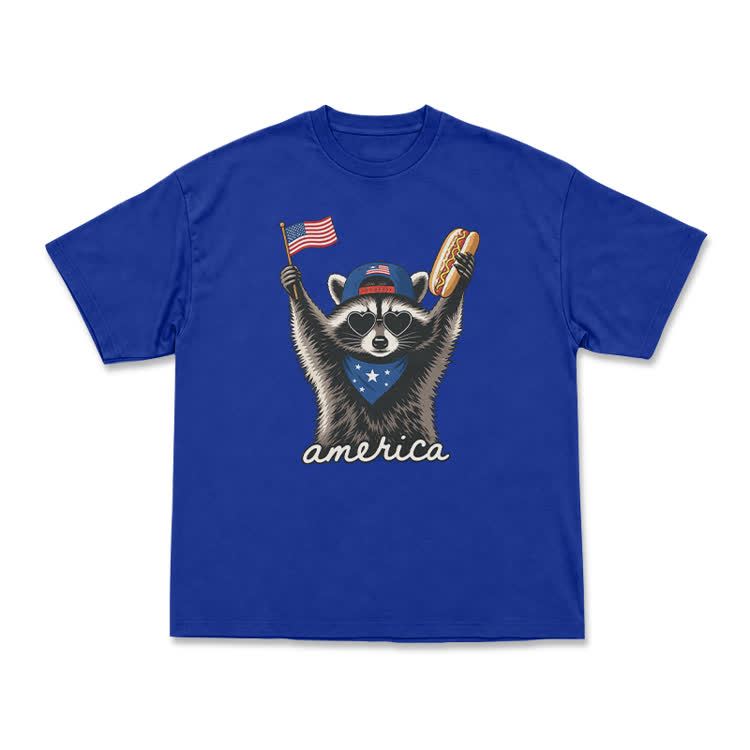 Patriotic Raccoon America Graphic T-Shirt - Blue - US16-18(2XL) - image 3