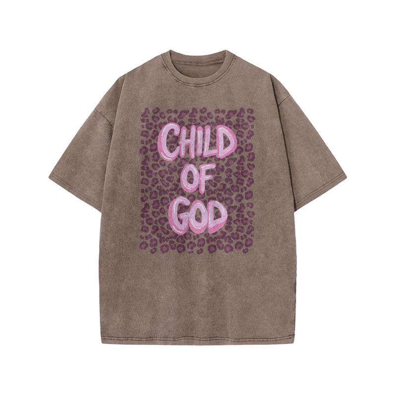 Child Of God Leopard Print Acid Washed T-shirt - Coffee - US20-22(3XL) - image 5