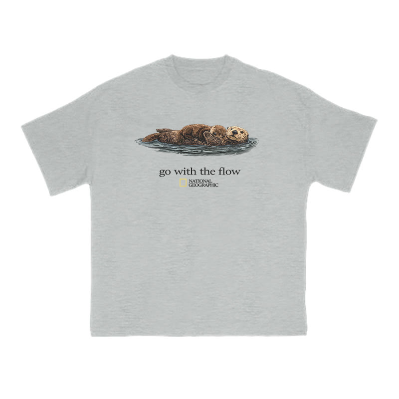 Go With The Flow Like A Sea Otter Print T-shirt - Grey - US16-18(2XL) - image 3