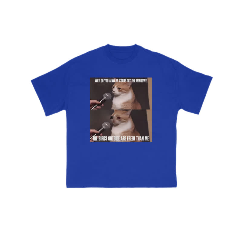 Unisex 100% Cotton A Cat With A Story Print T-shirt - Blue - US16-18(2XL) - image 6