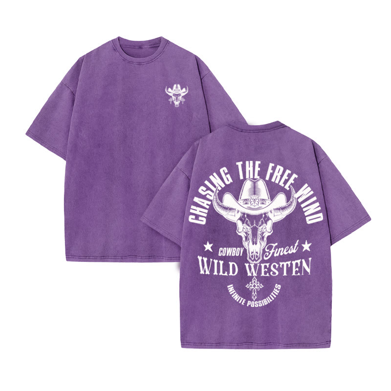 Unisex 100% Cotton COWBOY FUNEST Western Style Print Acid Washed T-shirt