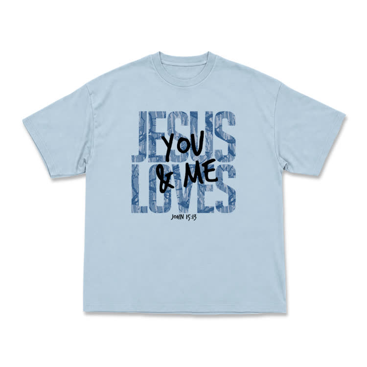Classic Jesus Loves You and Me Graphic T-Shirt - Light Blue - US16-18(2XL) - image 4