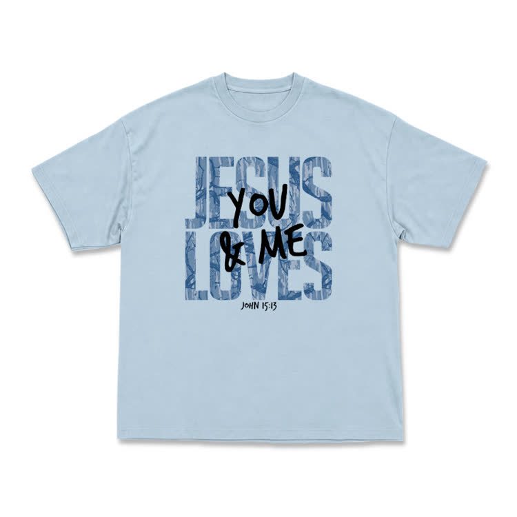 Classic Jesus Loves You and Me Graphic T-Shirt - Light Blue - US16-18(2XL) - image 4