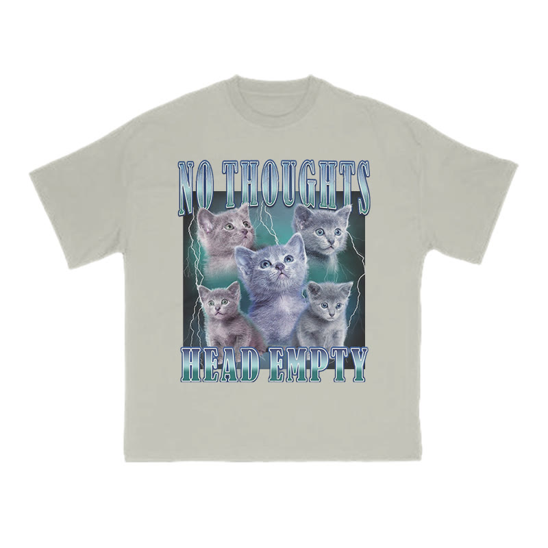Unisex 100% Cotton No Thoughts Head Empty Cat Print T-shirt - Warm Grey - US16-18(2XL) - image 4