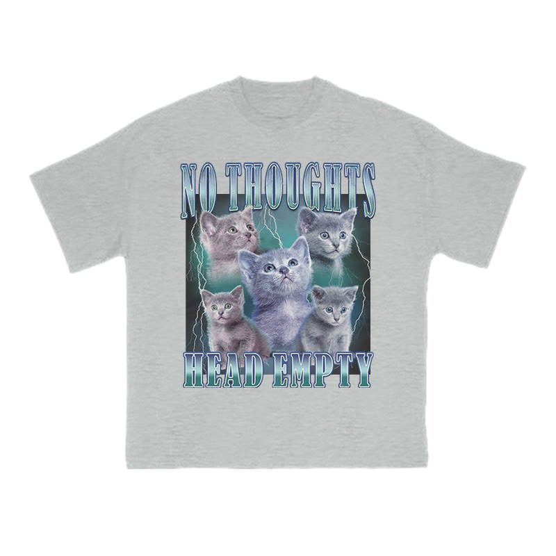 Unisex 100% Cotton No Thoughts Head Empty Cat Print T-shirt - Grey - US16-18(2XL) - image 3