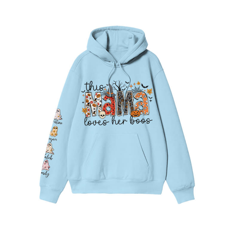 Unisex 100% Cotton This Mama Loves Her Boos Halloween Print Hoodie - Blue - US16-18(2XL) - image 6