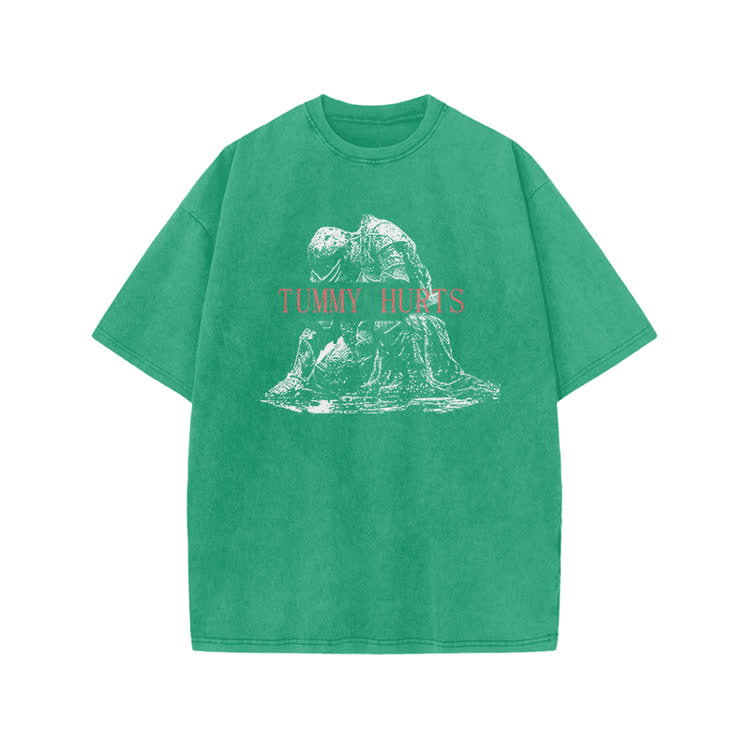 Tummy Hurts Print Acid Washed T-shirt - Green - US20-22(3XL) - image 8