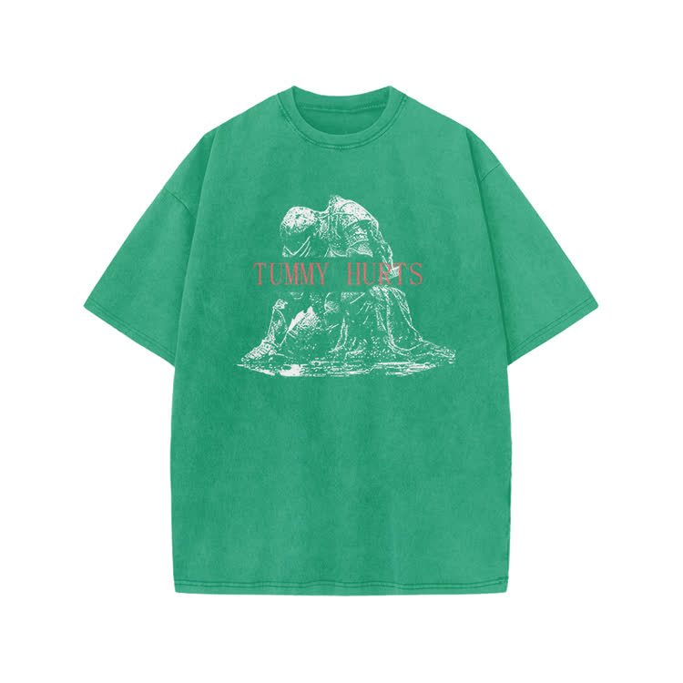 Tummy Hurts Print Acid Washed T-shirt - Green - US20-22(3XL) - image 8