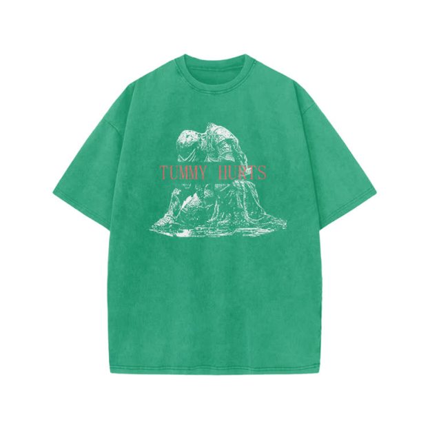 Tummy Hurts Print Acid Washed T-shirt - Green - US20-22(3XL) - image 8