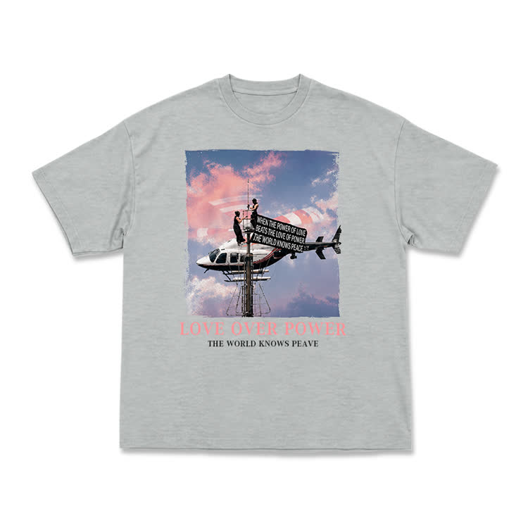 Unisex Love Over Power Statement Graphic T-Shirt - Grey - US16-18(2XL) - image 11