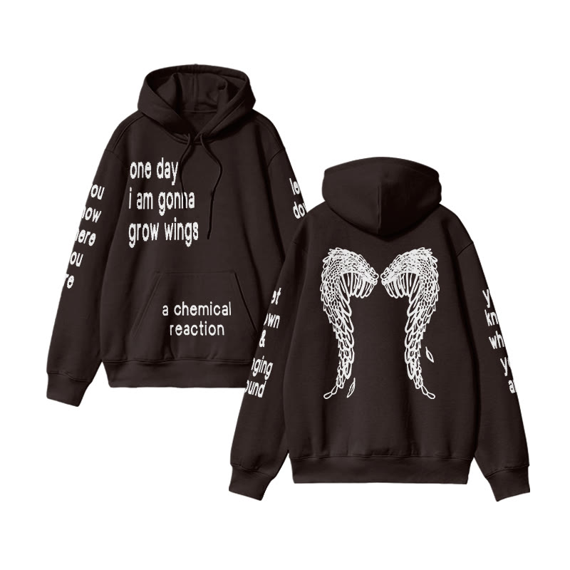 Unisex One Day I Am Gonna Grow Wings Print Hoodie - Coffee - US16-18(2XL) - image 12