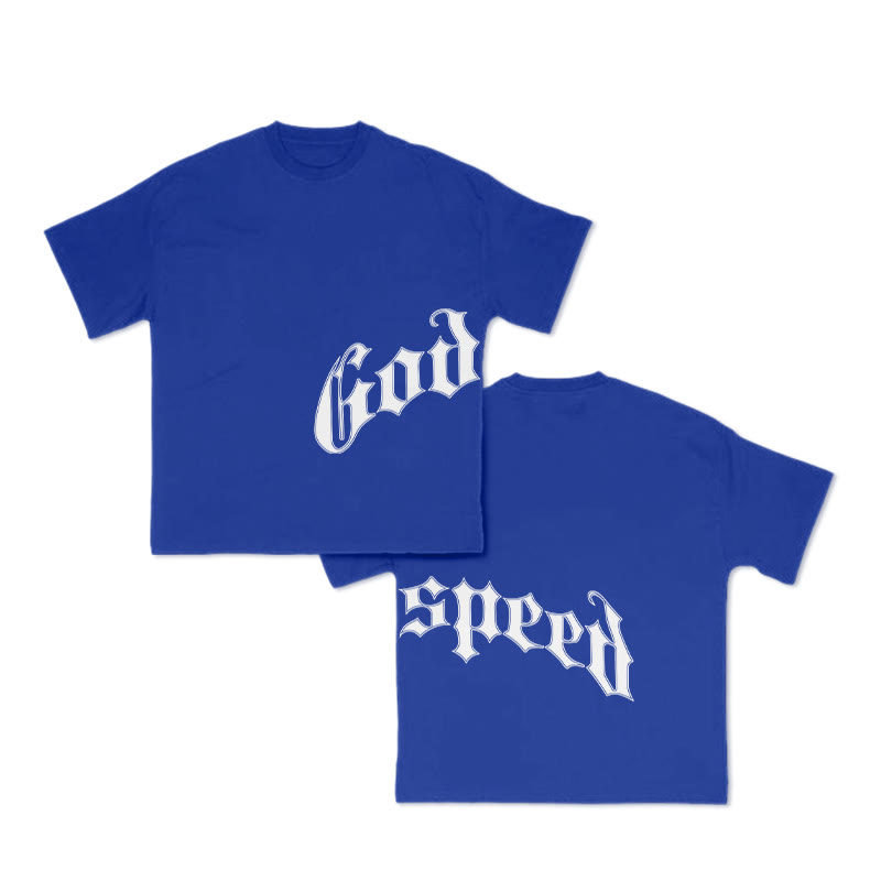 Unisex God Speed Print T-shirt - Blue - US16-18(2XL) - image 7
