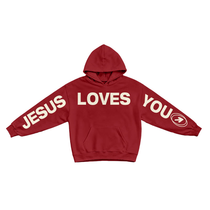 Jesus Loves You Creative Print Hoodie - Red - US16-18(2XL) - image 8