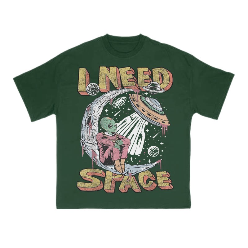 Unisex 100% Cotton I Need Space Creative Print T-shirt - Dark Green - US16-18(2XL) - image 8