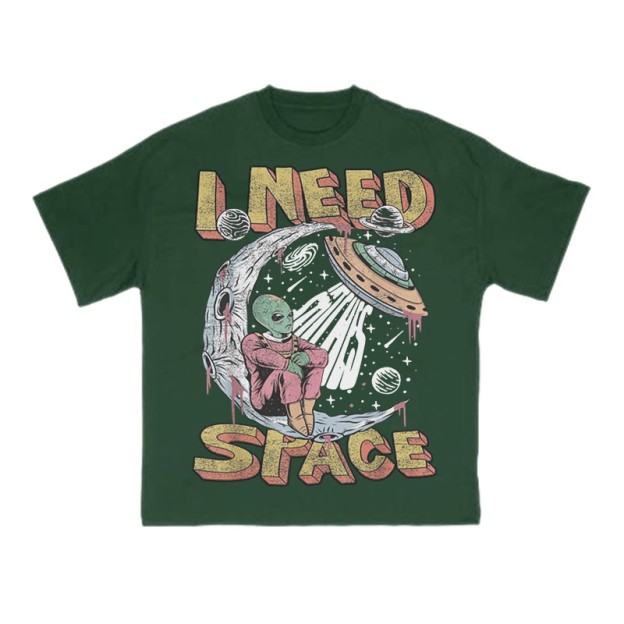 Unisex 100% Cotton I Need Space Creative Print T-shirt - Dark Green - US16-18(2XL) - image 8
