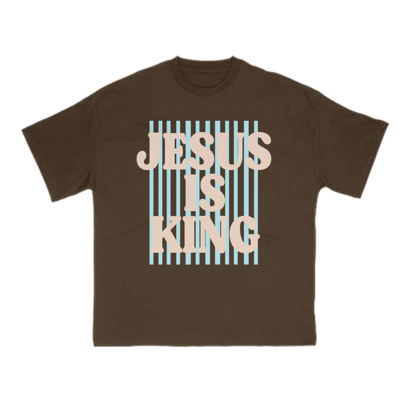 Unisex 100% Cotton Jesus Is King Stripes Print T-shirt - Coffee - US16-18(2XL) - image 8