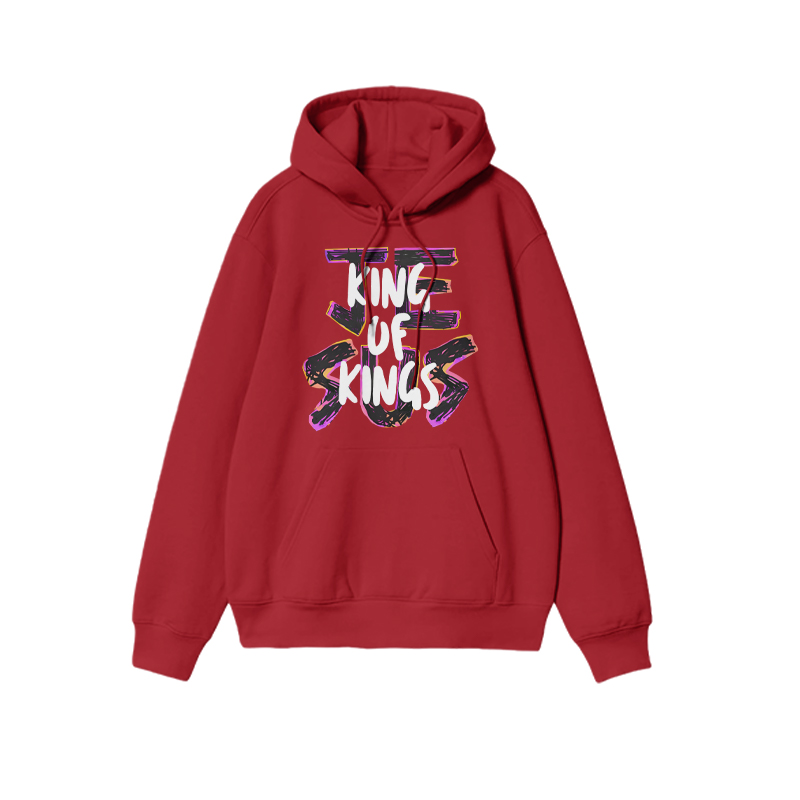 Unisex Jesus Is King Of Kings Print Hoodie - Red - 2XL - image 7