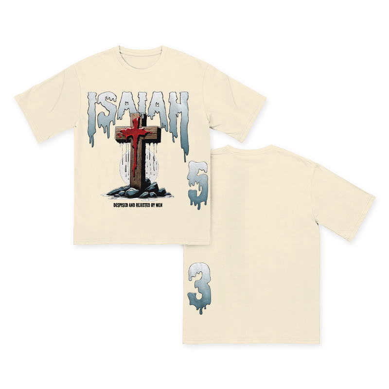 Unisex 100% Cotton Creative Isaiah Print T-shirt - Apricot - US16-18(2XL) - image 6